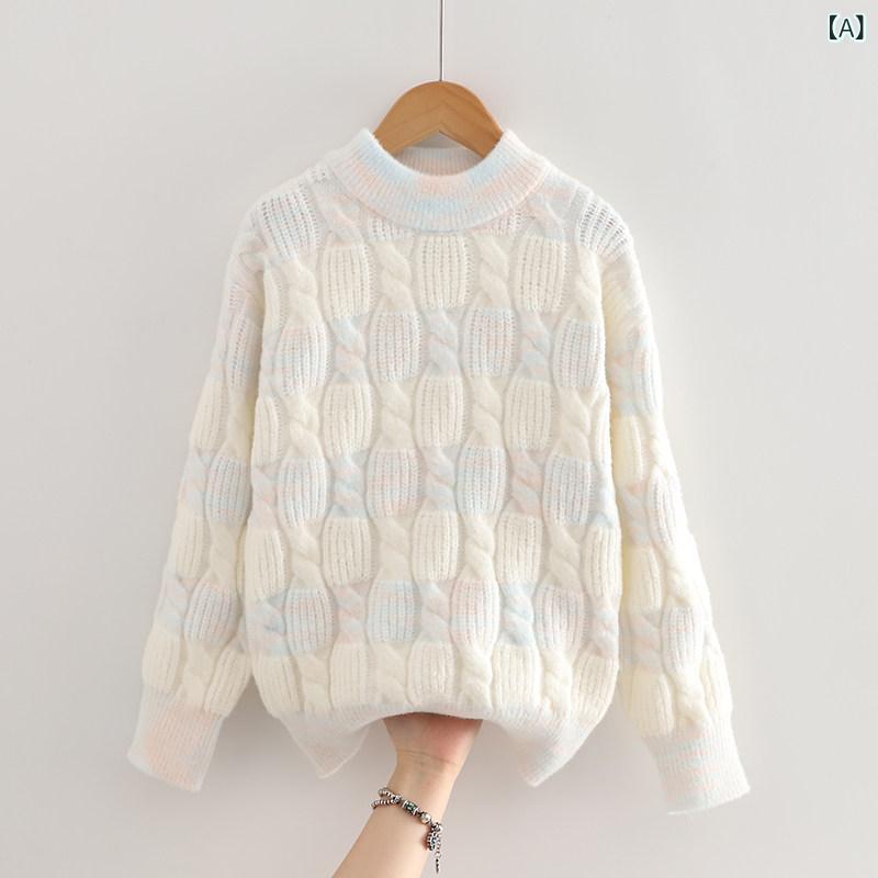 男の子セーター 女の子の 厚手の セーター、 ベルベットの 秋 冬 スタイル、 2024年 新作の 子供用 冬 服、 ボトムス シャツ、 冬用 ウール トップ、 ビッグ キッズ