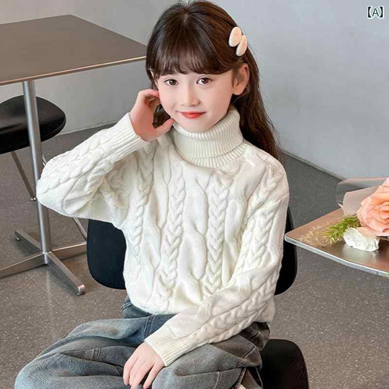 男の子セーター 女の子の タートルネックセーター、 2024年 秋 冬の 新しい 子供用 ニット ベース レイヤー、 女性の フリース 裏地と 厚手の スタイリッシュな セーター