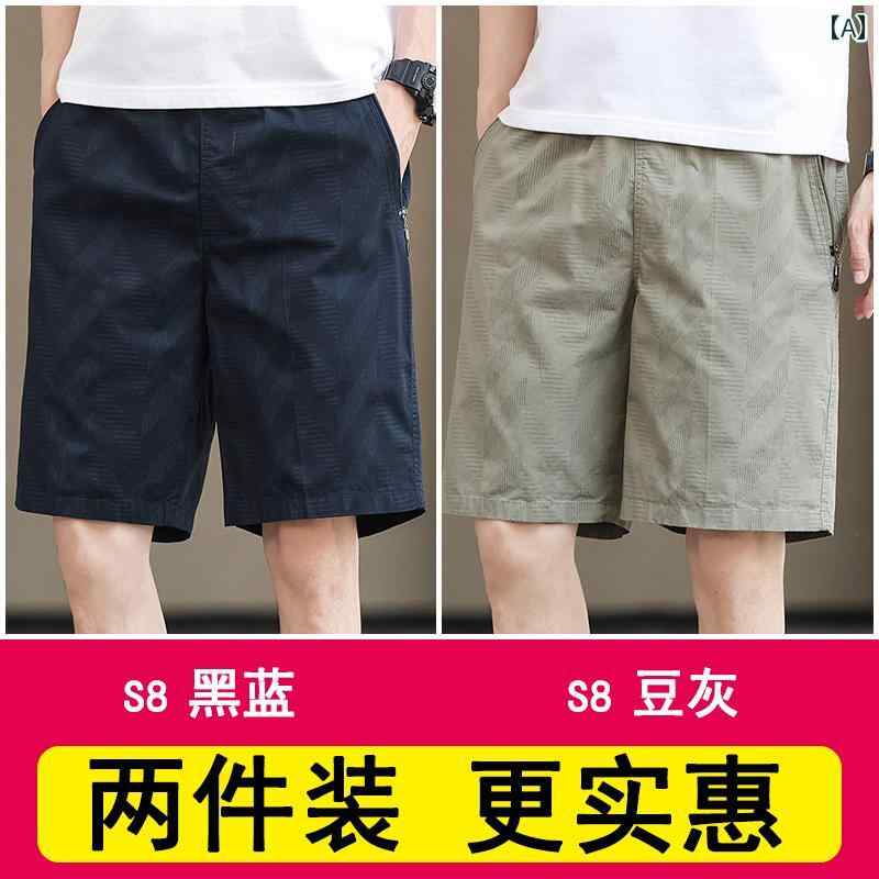 メンズショートパンツ メンズ サマー ショート パンツ、 カジュアル スタイル、 薄手 コットン、 純 綿、 バック ポケット、 ジッパー、 ゆったり フィット、 トレンドの 5 ポイント ワイド レッグ ショート パンツ。
