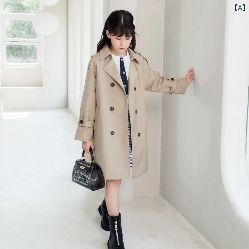 ウインドブレーカージャケット 女の子 ミドル 丈 ウィンドブレーカー 2025 春 ビッグ キッズ 韓国 子供用 ダブルブレスト ウエスト コート 春秋｜SEIYUショップ 7,837円
