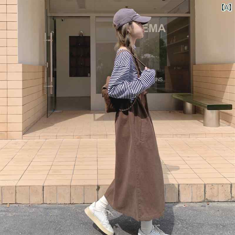 オーバーオールドレス ブラウン. リラックス スタイル. オーバー オール ドレス. レディース 秋 2025 韓国 スタイル. ゆったり. カジュアル. 若見え. 高級 aライン ロング スカート｜SEIYUショップ
