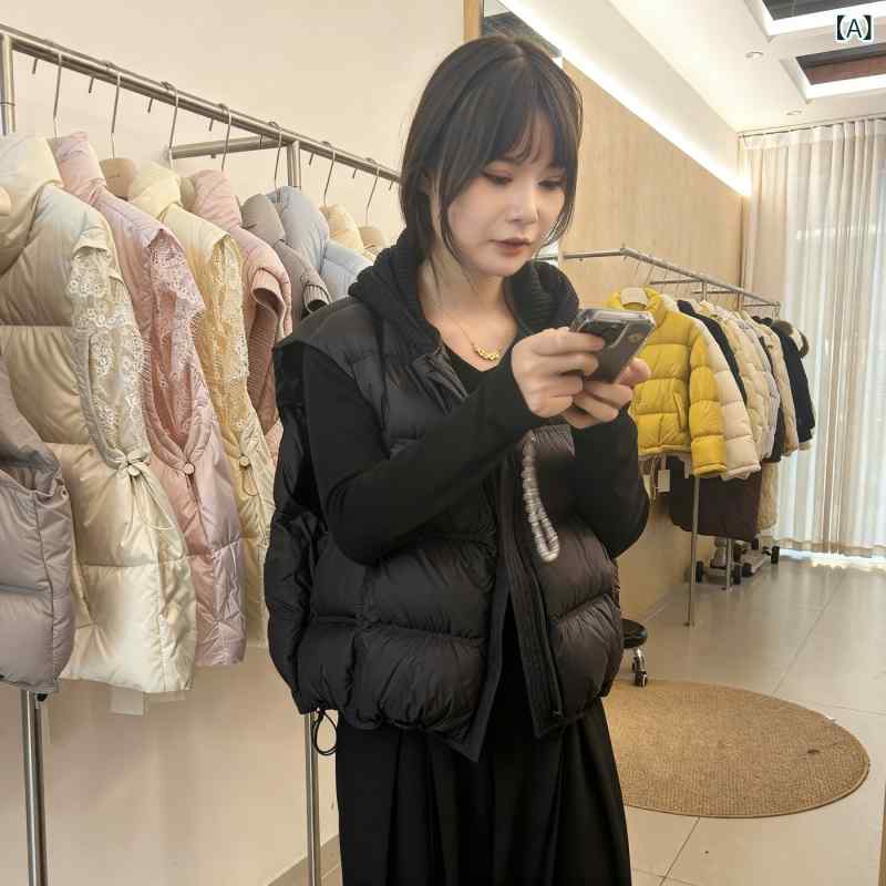 ショートダウンベスト レディースニット ダウン ベスト、 ファッショナブルな 2025年 秋 冬 新作、 ホワイトダックダウン 90 %、 韓国 風、 暖かく 着やすい アウター｜SEIYUショップ