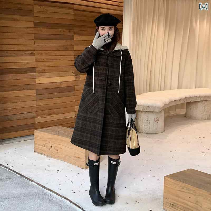 チェック柄ウールコート ニット フード付き 両面 ウール コート 女性用 2024冬 カレッジ 高級 チェック 柄 ウール コート|SEIYUショップ