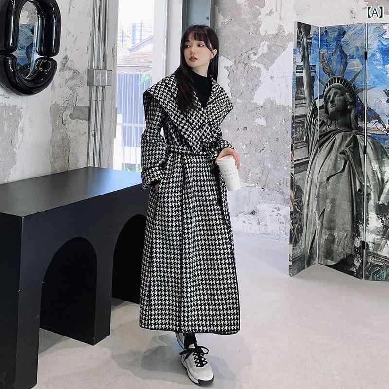 チェック柄ウールコート 女性の ための ユニークな 千鳥 格子 ウール