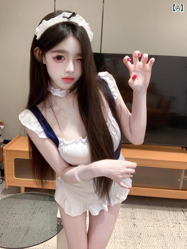 メイドコス 魅力的な 危険～ セクシーな ナイト ドレス ピュア デザイア メイド 制服 セット コス メイド レース ボディスーツ 胸 パッド 付き