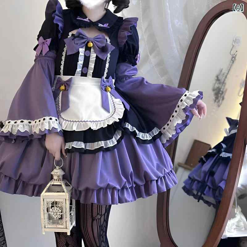 メイドコス メイド 服 可愛い メイドコスプレ ドレス ロリータ ワンピース 可愛い 半袖 花 蕾 ローブ ロリータ