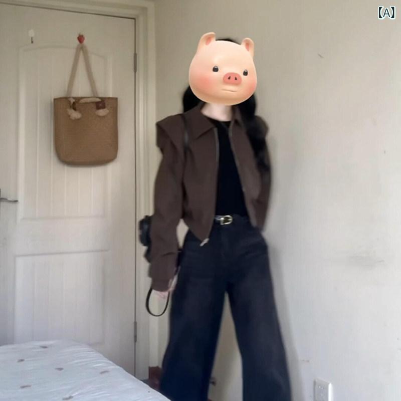レザージャケットレディース 早春の 茶色の ショート ジャケット 女性用 春と 秋 2025 新しい スタイル ユニークで 美しい スリムな 春の ジャケット 小柄な 人向け