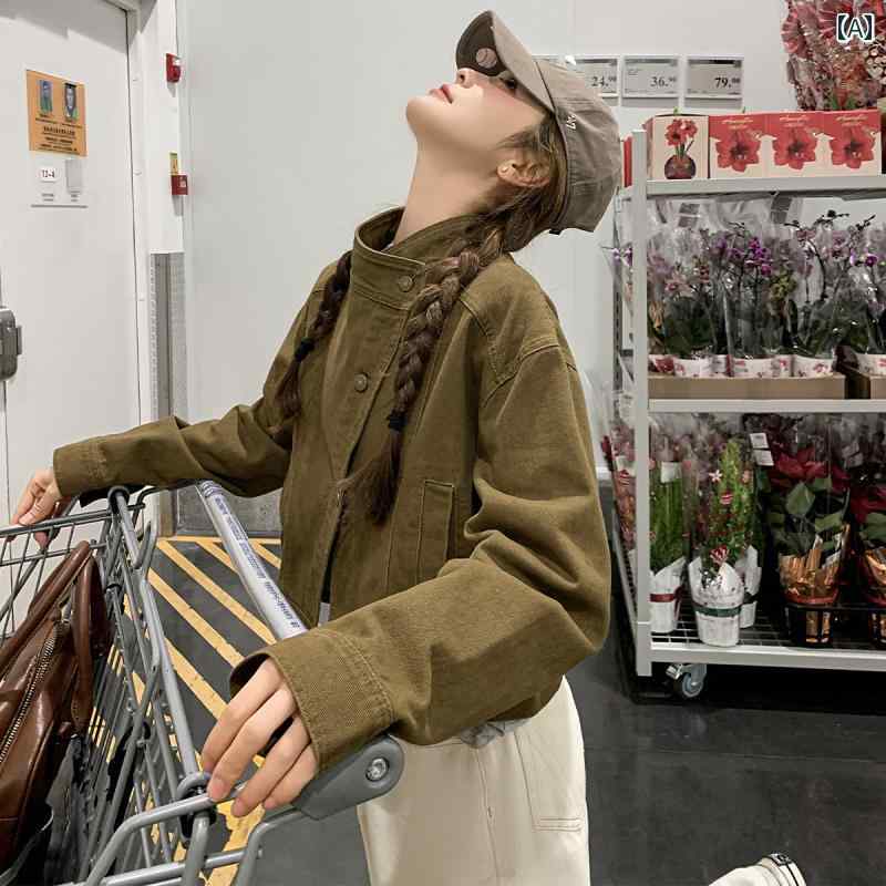 レザージャケットレディース レトロな ウエスタンスタイルの ワークウェア デニム ショート ジャケット、 女性用 韓国 版 2025年 春 新作、 ゆったり スタンド カラー、 年齢を 感じさせない ジャケット トップ 7,312円