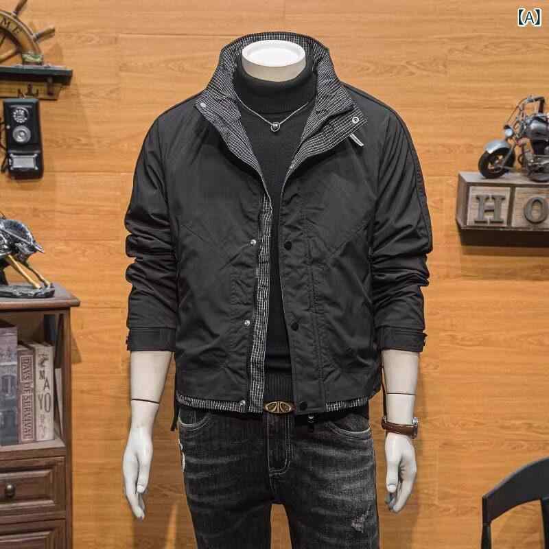 メンズレザージャケットメンズ 2024春秋 メンズ 高級 ジャケット の ブランド スタンドカラー チェック 柄 ワークジャケット 秋冬 厚手|SEIYUショップ