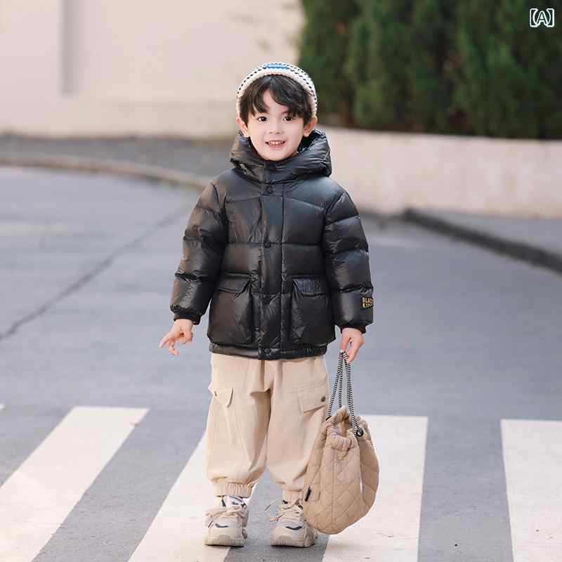 子供用ダウンジャケット 子供用 ダウン ジャケット、 男の子と 子供用の 90％ ホワイトダックダウンの 厚手 ダウン ジャケット、 女の子の ベビー ブラックと ゴールドの ダウン ジャケット、 洗濯 不要の 3 プルーフ ジャケット