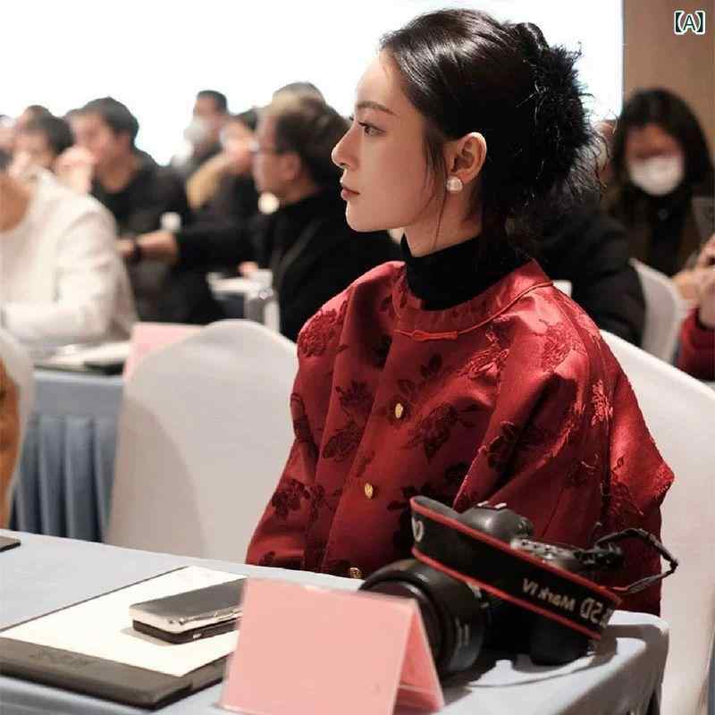 レディース 中国風 赤 長袖 ジャケット 高級感 春 ファッション トップス 普段使い 洗練 スタイル 軽量 伸縮性