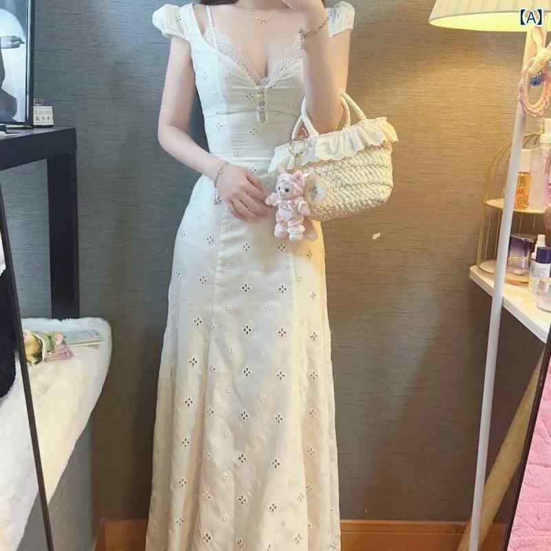ロングワンピース レディース 夏用 2点セット フレンチスタイル ウエストシェイプ レース 透け感 ストラップ かわいい エレガント 通気性 軽やか 女性らしい ロング丈 ビッグシルエット 8,026円