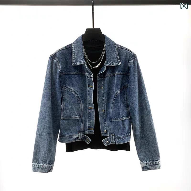 ジャケット メンズ ブルー デニム レトロ ウォッシュ加工 ルーズフィット ショート丈 カジュアル ストリート 普段使い アウトドア対応 軽量 伸縮性
