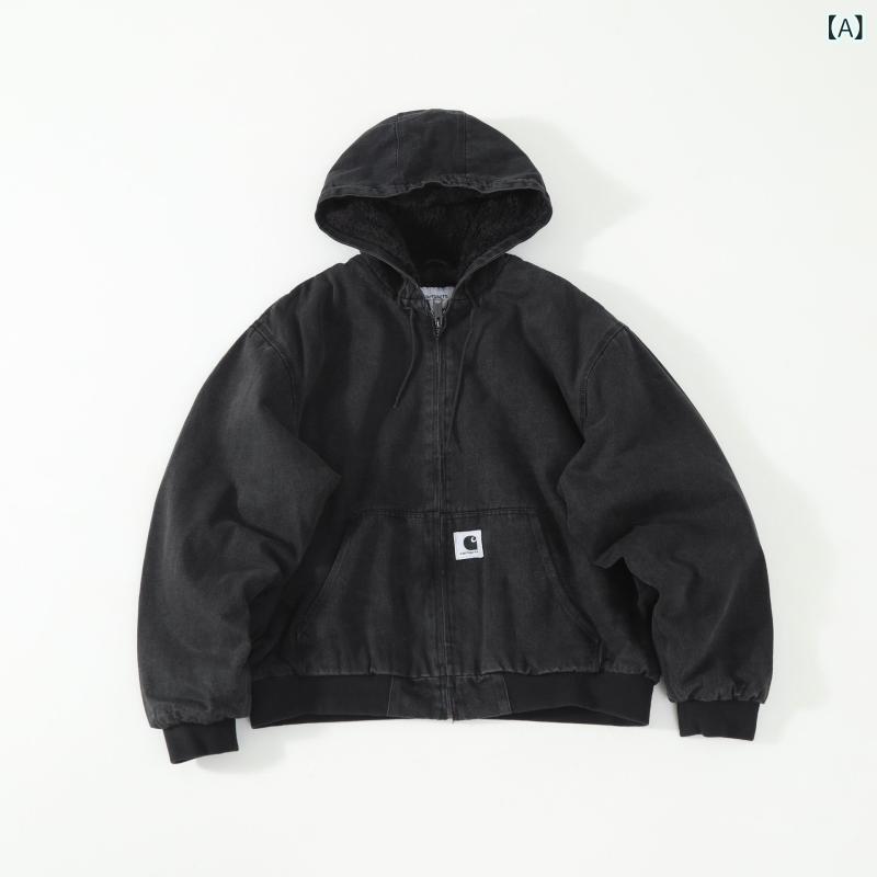 ジャケット メンズ デニム ワーク 古着風 ウォッシュ加工 フード付き 厚手 フリースライニング 綿素材 秋冬 アウター カジュアル 普段使い 保温性|SEIYUショップ