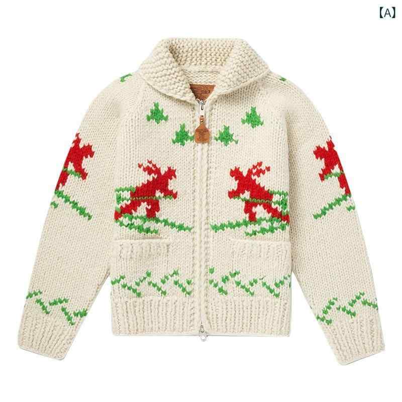 カーディガン レディース ウール ニット クリスマス トナカイ 柄 韓国風 セーター アウター 秋冬 暖か 軽量 フェスティブ スタイル