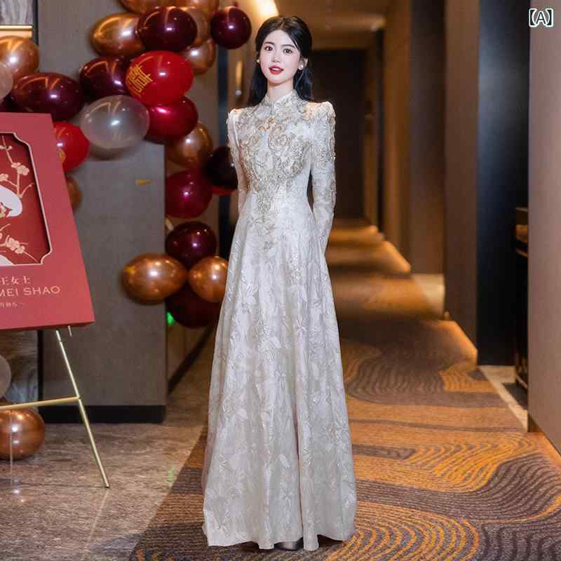チャイナドレス レディース 結婚 花嫁 春秋 高級感 モダン ウェディング ドレス 軽量 伸縮性 スリット デザイン ブラック ピンク系 アイボリー｜SEIYUショップ