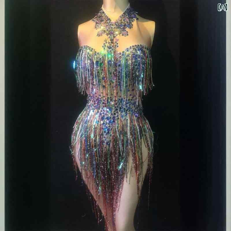 ワンピース レディース 春夏 パーティー ドレス スリムフィット ジルコニア 装飾 ステージ ダンス 宴会 ナイトアウト 用 クリスタル ビーズ 輝き 伸縮性 素材