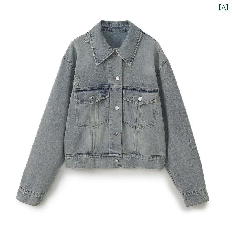 レディース デニム ジャケット 春夏 ストリート ファッション カジュアル 普段使い 合わせやすい アウター 軽量 伸縮性 コットン 素材 ハイネック デザイン