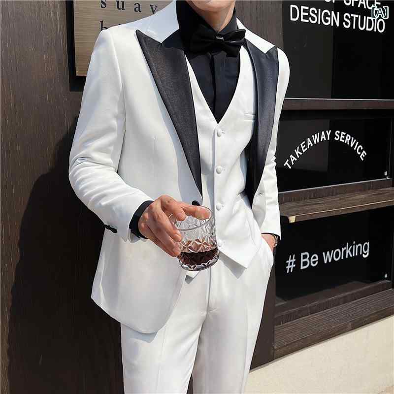 メンズ スーツ 3点セット ビジネス カジュアル スリム フィット 結婚式 伴郎 フォーマル 大きめ サイズ 成人式 セレモニー 通勤 普段使い 軽量 伸縮性