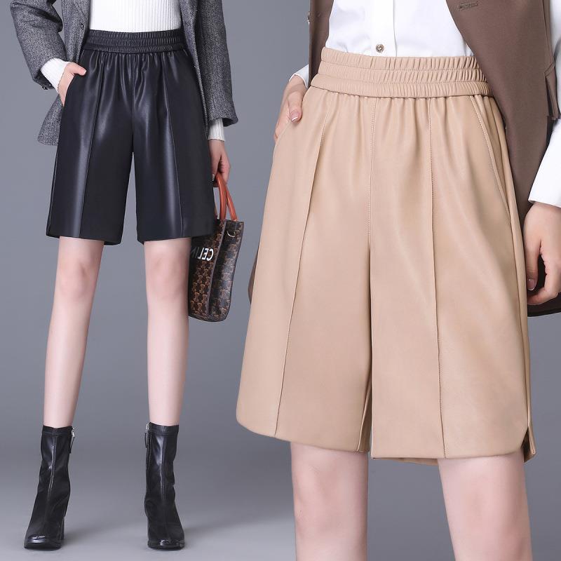 秋冬 レディース 羊革 ハイウエスト ワイドレッグ 膝上丈 ショートパンツ 修身 体型カバー スリム効果 スタイリッシュ ファッション 8,002円
