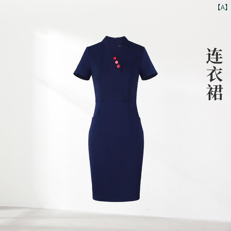 ワンピース レディース 夏用 修身 収腰 ホテル前台制服 ドレス 仕事着 通勤用 エレガント フィット感 スタイリッシュ 軽量 吸湿速乾 女性用 フォーマル スリムシルエット