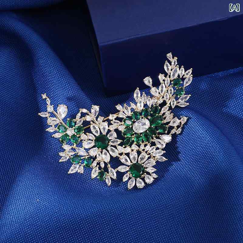 レディース ブローチ 葉 モチーフ ジルコニア 胸花 通勤用 コート セーター 装飾 ピン アクセサリー ファッション アイテム