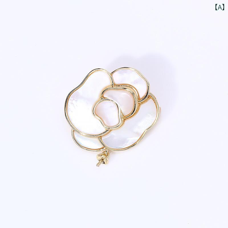 ブローチ アクセサリーパーツ 銅メッキ ゴールド フラワーモチーフ 貝殻 パール 胸花 装飾 ハンドメイド DIY ジュエリー ファッション 飾り 真珠風