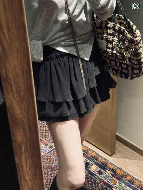 スカートパンツ レディース バレエ風 ショート丈 多層フリル 不規則裾 ふわふわボリューム かわいいシルエット チュチュスタイル 軽やかデザイン