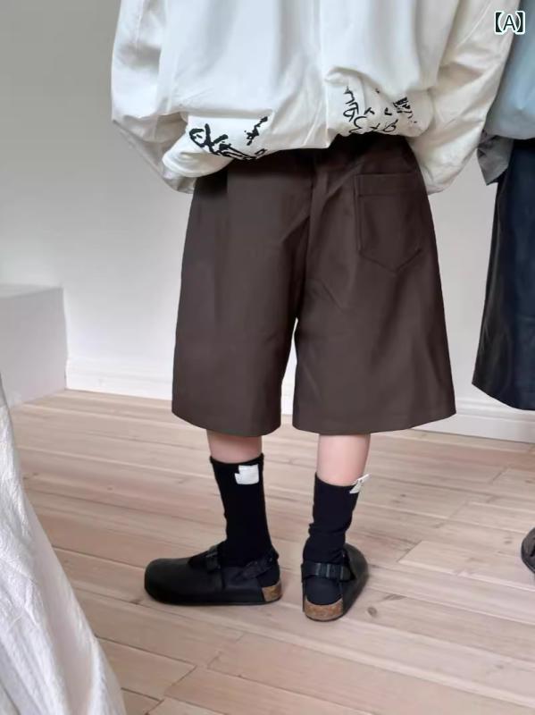 ショートパンツ キッズ 男女 子供 レザー 秋 復古 ビンテージ ファッション スタイル 膝上丈 普段使い 合成皮革 スタイリッシュ トレンド