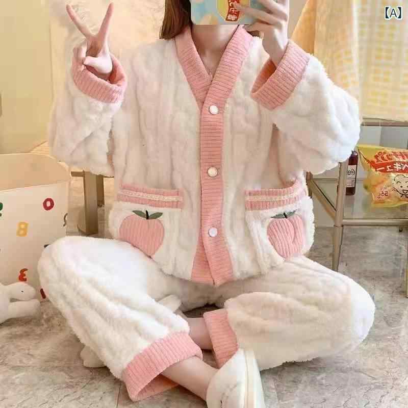 パジャマ レディース 秋冬 厚手 フランネル セット カジュアル 学生用 外出着 暖か ルームウェア 家居服 保暖 柔らか 吸湿 速乾 軽量