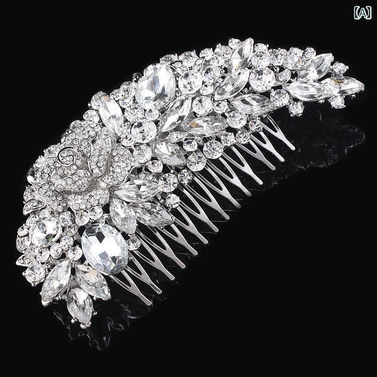 結婚式 ヘアアクセサリー バラ 花 コーム クラウン ラインストーン 輝く 新婦用 ウェディング ブライダル アクセサリー 挿しコーム 花モチーフ 華やか 装飾品