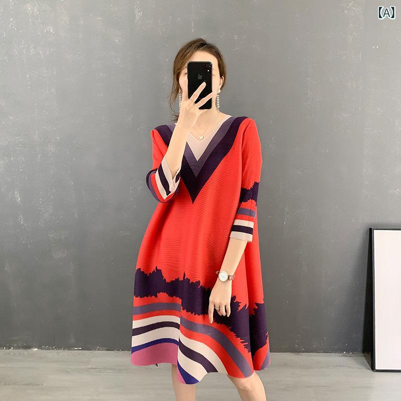 ワンピース レディース 春夏 赤 プリーツ デザイン 上品 スタイル 小柄対応 大きめサイズ ゆったり シルエット 日常使い 軽やか フィット｜SEIYUショップ