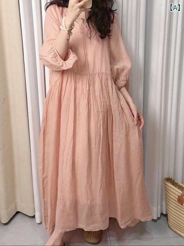 レディース 衣装 Vのど首 紐付き ゆったり ロング 麻 通気性 夏 たまり場 灯籠袖 分かりやすい  軽さ 砂浜お召しもの