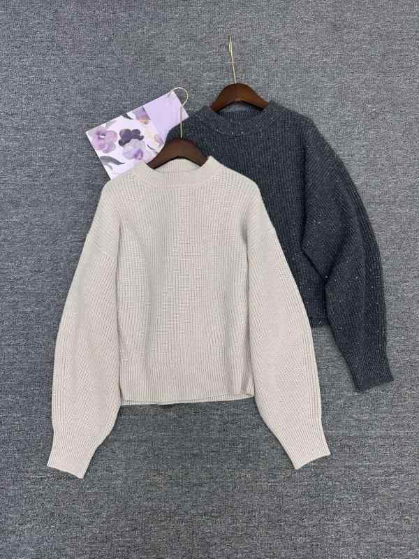 レディース 編み物プルオーバー 長袖 労働者の一団のど首 カシミール混紡 スパンコール トップス 秋冬 情の籠もった原料品 パステル色の着心地 日常使い走り