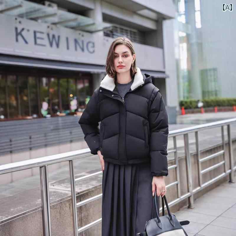 レディース 冬 フード付き ダウンコート 羊毛フランネル 取り外し袖 スリムシルエット かわいい デザイン 暖か 軽量 綿素材 ファッション 通勤 普段使い 秋冬