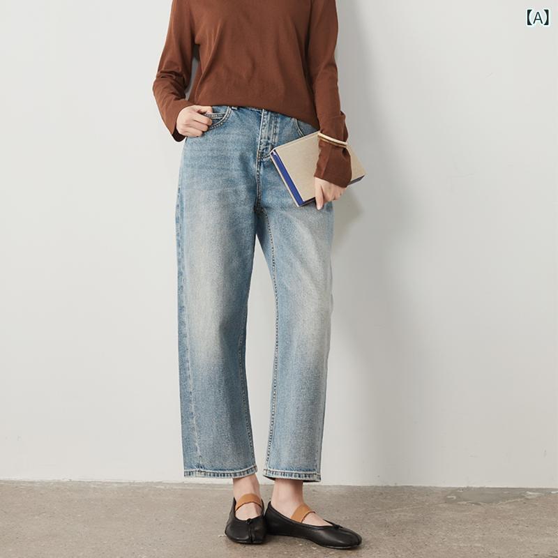 レディース デニムパンツ 春夏 デコンストラクション ワイドレッグ 9分丈 スリム効果 トルコ綿 ツイストステッチ シルエット 軽量 伸縮性 普段使い