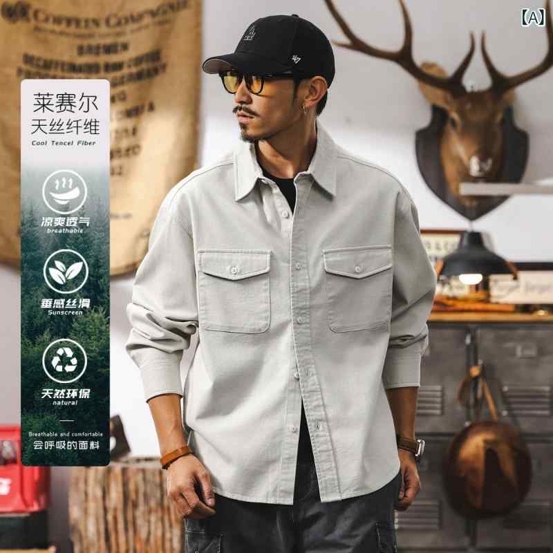 ジャケット メンズ 長袖 再生繊維 ドレープ ワーク シンプル アメリカン レトロ ゆったり 春秋 カジュアル 普段使い