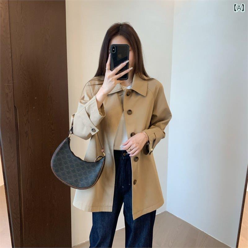 レディース 春 トレンチコート 真っただ中丈 小っちゃい相応う 抗シワ  立体影ぼうし 小っちゃい 広め アウター 通い用 軽さ 伸縮性