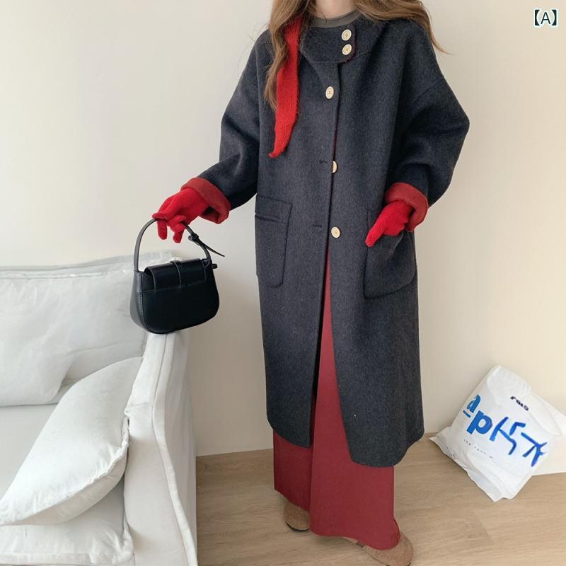 コート 女性用 秋冬 リバーシブル ウール混 ロング丈 膝下丈 厚手 保温 ゆったりシルエット 細見え フード付き 暖か アウター 防寒 日常使い|SEIYUショップ