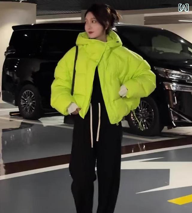レディース 秋冬 ピンク ショート丈 フード付き 厚手 パーカー アウター 韓国スタイル かわいい ユニーク 暖か コットン混 日常使い