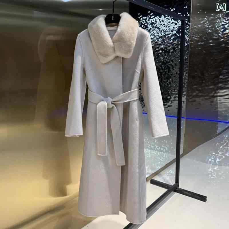 レディース 秋冬 コート カシミヤ ミンクファー 襟 高級感 ミドル丈 毛皮 ウール 防寒 アウター 暖かみ スタイリッシュ 普段使い