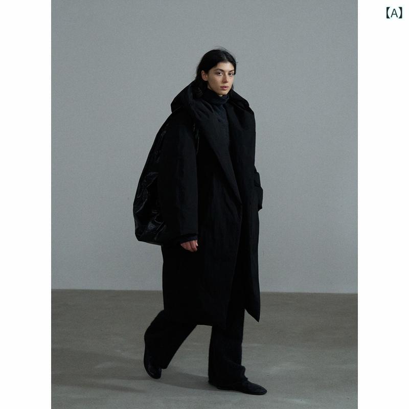 ダウンコート レディース フード付き 大襟 ロング丈 軽量 保温 キルティング 暖か アウター 冬用 合成繊維 防寒 ゆったりシルエット