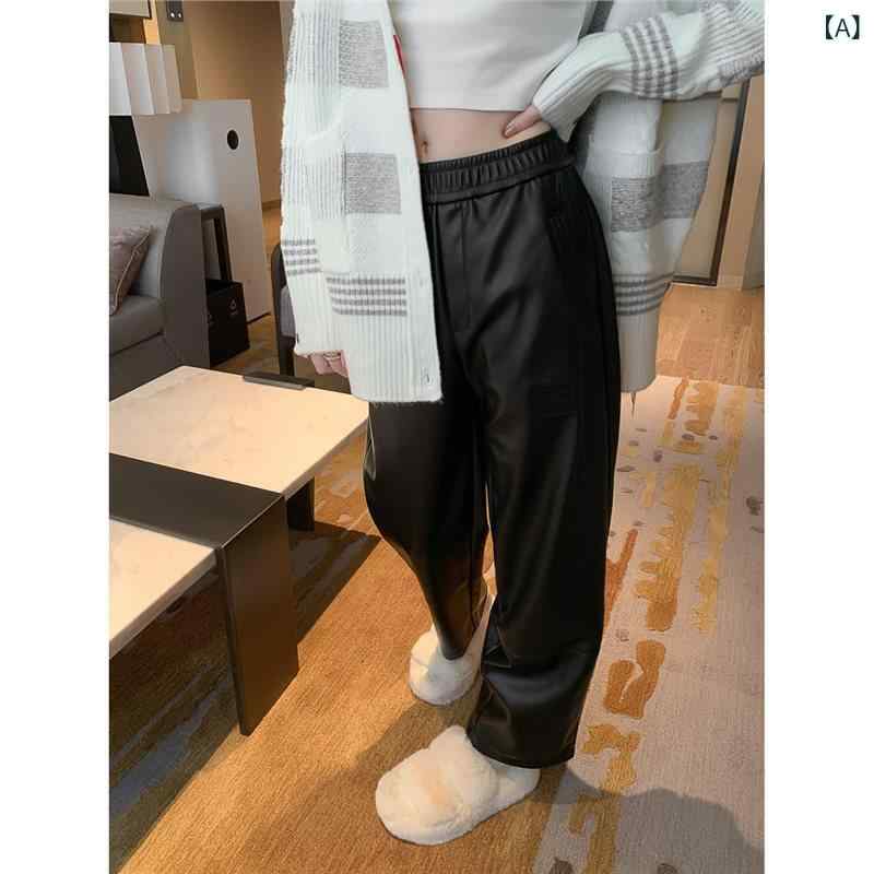 レディース ズボン下 なめし革原料品 ワイドレッグ 填まる 引っ切り無い 9分丈 ドレープ感 か細い成り行き 起毛産業 秋冬 伸縮性 普段使い