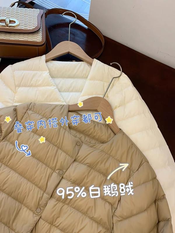 落ち込む上衣 レディース 軽さ グースダウン 労働者の一団素っ首 長袖 肌付き 花の冠yd 秋冬 生あたたかい 薄っぺら 成人女性用 綿毛 防寒 厚地の外套内部 重ね着 パステル色の 保温 日常使い走り