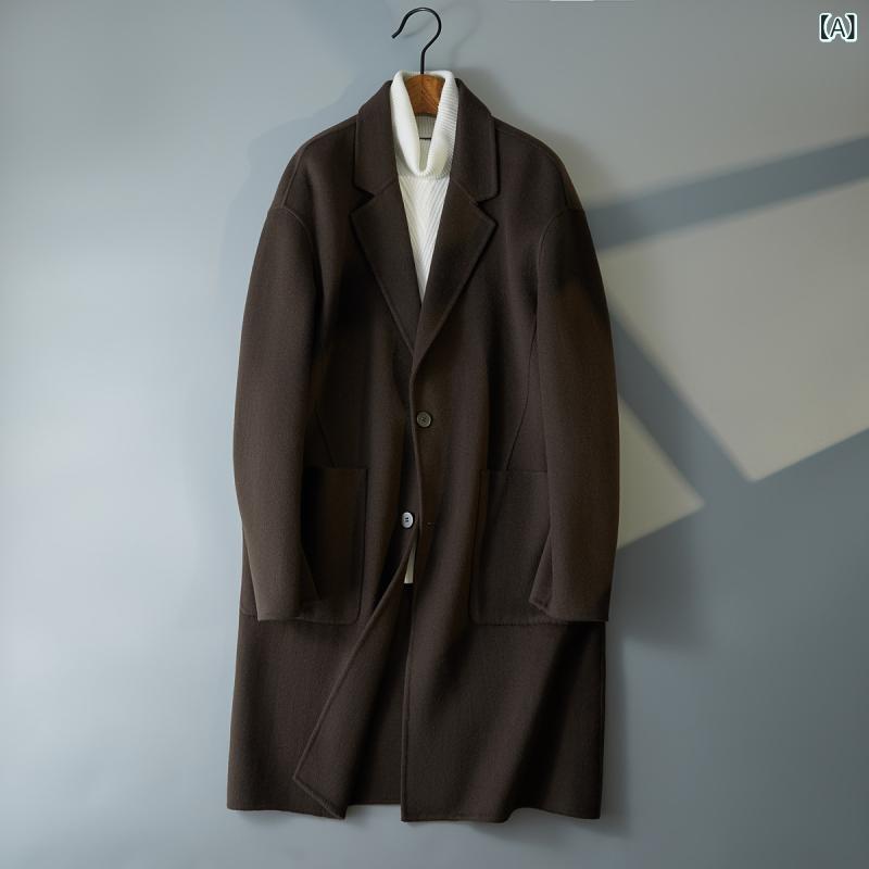 厚地の外套 メンズ 中長丈 ダブル人間の顔 羊毛 ブリティッシュスタイル 分かりやすい 雅びやか 心地よい トレンチ風 御前上等感 普段使い走り 通い用 アウター