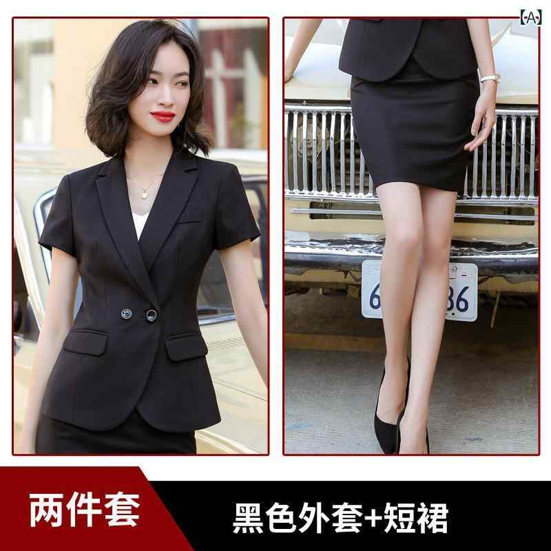 春夏 レディース 短袖 スーツ ジャケット スリム フィット 職業 セット オフィス 通勤 用 フォーマル トップス 軽量 ストレッチ 素材