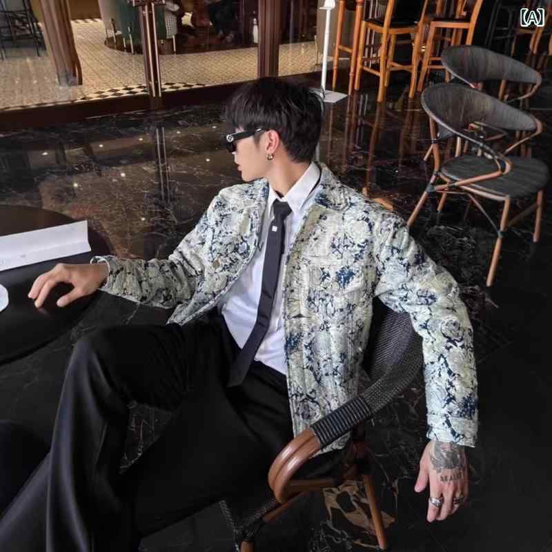 ジャケット メンズ デニム 肩パッド ゆったり ビッグシルエット 裾 伸縮 デザイン カジュアル アウター 普段使い 軽量 伸縮性