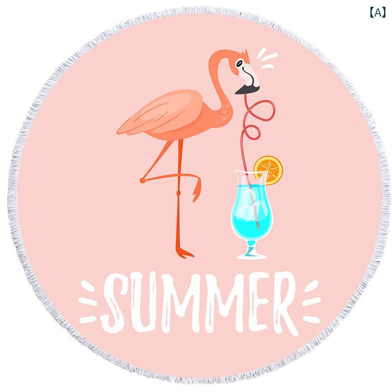 ビーチタオル 夏用 刺繍 手描き フラミンゴ柄 超細繊維 速乾 吸水 軽量 ファッション
