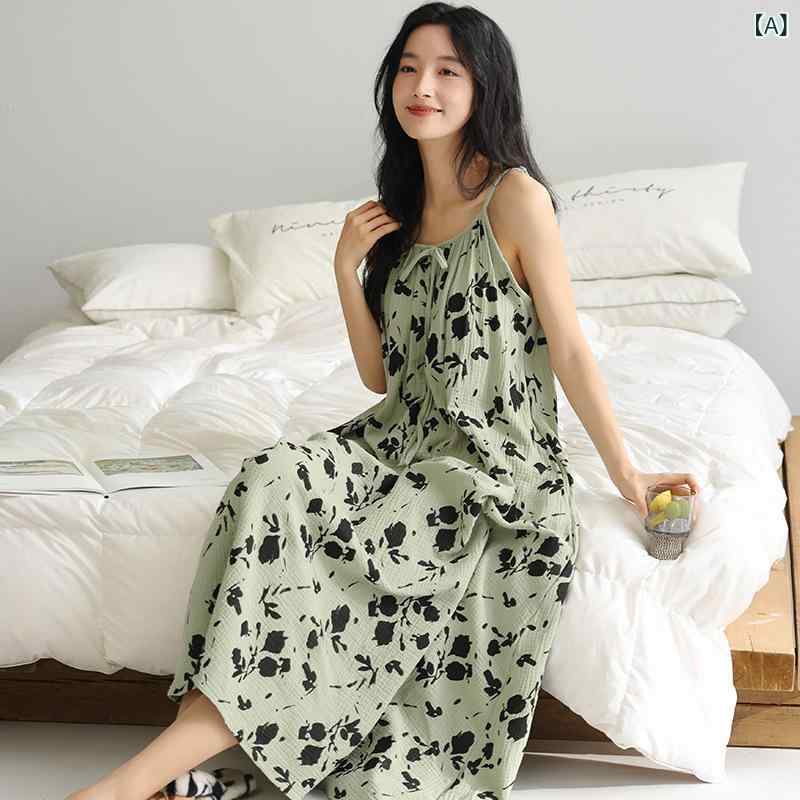レディース 夏用 吊り紐スリップ ワンピース 綿 ガーゼ 胸パッド付き セクシー 寝間着 部屋着 外出可 吸湿速乾 軽量 伸縮性 通勤用 普段使い