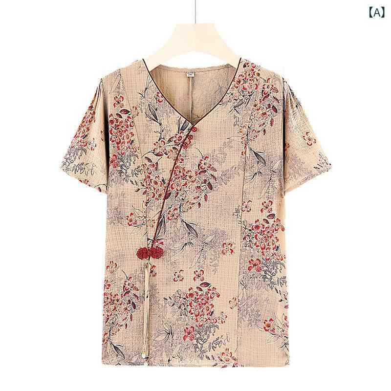 お母さんの 夏の 服の セット 2024 新型のの 婦人服の 綿 麻の 上着の 中国式の 国の 小さい シャツ 2つの